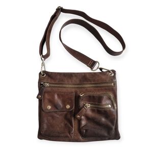 Vintage Fossil SUTTER Leather Zip Top Shoulder Bag Crossbody Purse Brown
